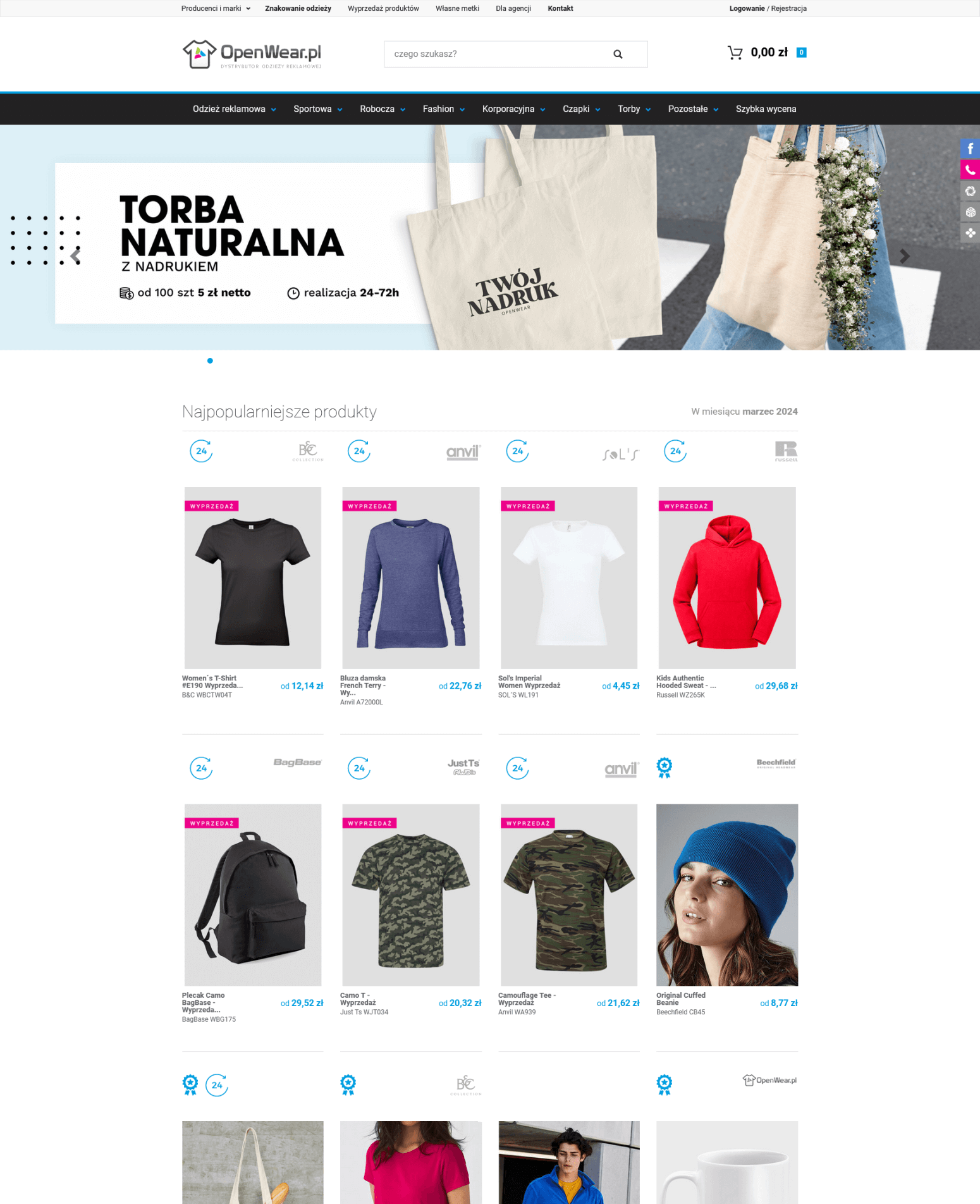 Sklep internetowy dystrybutora odzieży reklamowej